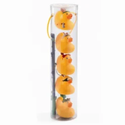 Badeender, 5 stk gule 8 cm + 2 fiskestenger