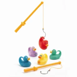 Badeender, 5 stk regnbue 7 cm + 2 fiskestenger