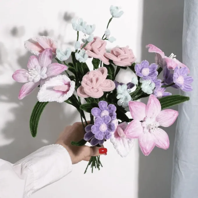 Chenilleblomster - Pastell-bukett