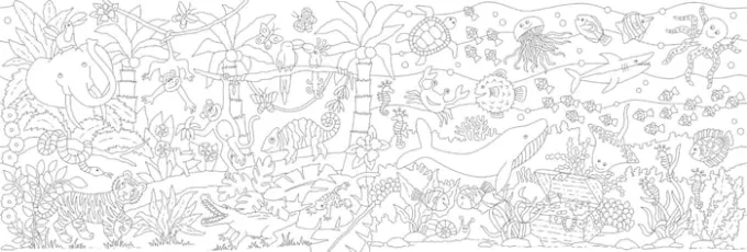Fargeleggingsrull 30 cm x 3,2 m. (Jungel + Hav)