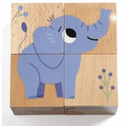 Klosspuslespill m. 4 klosser - Elefant & Co.