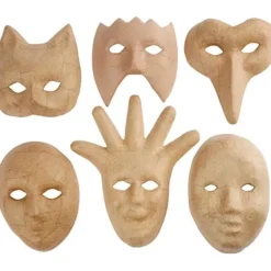 Masker i pappmasjé, 6 stk