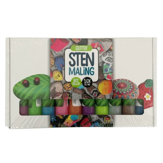 Stenmaling 10 x 30 ml - Glitter
