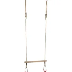 Trapes-huske av tre med metallringer